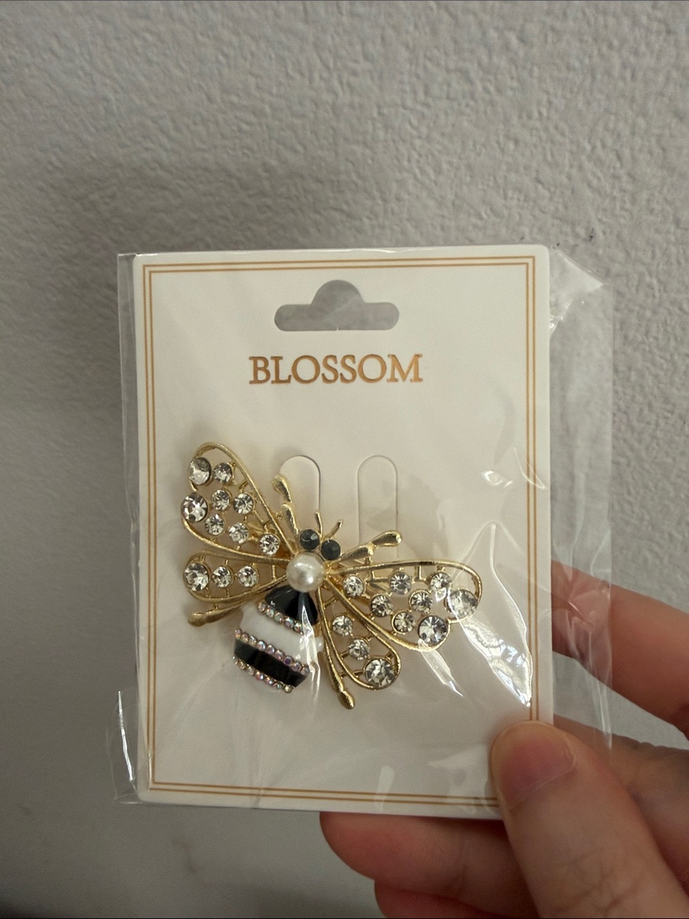 Gold Crystal Bee Brooch - Gold and Black Accent